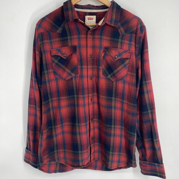 Wrangler Other - Wrangler Shirt Men’s Large Plaid Red Western Point Pockets Cowboy Outdoor Fall